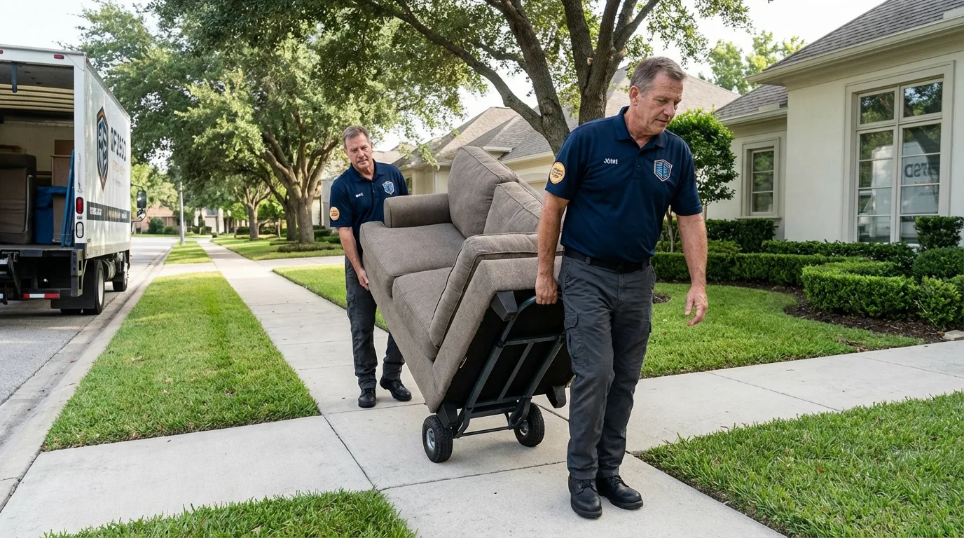Local residential moving crew loading furniture in Mechanicsville, IA